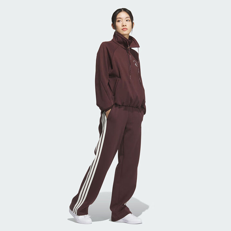 adidas阿迪达斯三条纹直筒运动休闲裤2025冬女双面针织长裤KB7588 - 图1