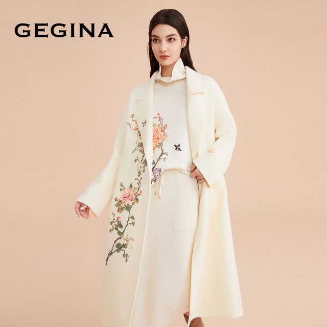 Sheep wool GEGINA women's mid-length woolen coat printed fashion elegant warm coat for women