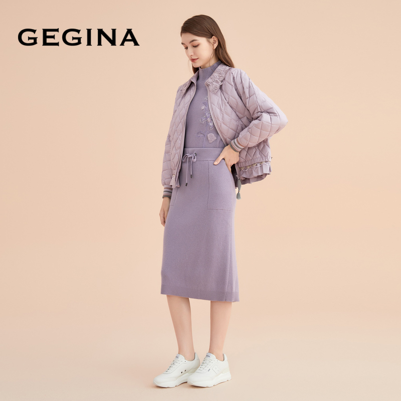 【白鹅绒】GEGINA吉吉娜鹅绒羽绒服女短款加厚蕾丝外套商场同款