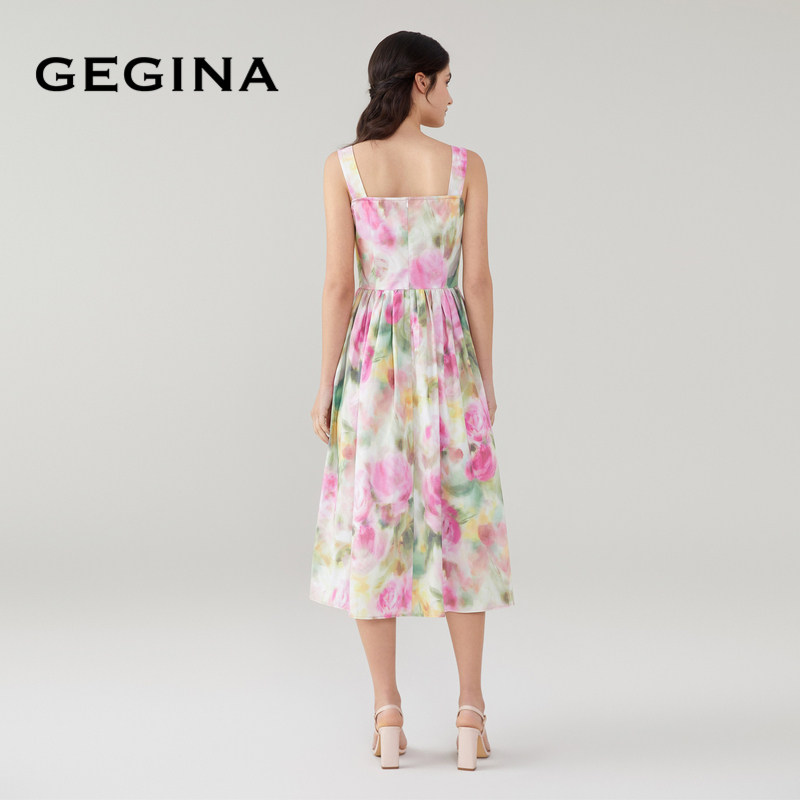 GEGINA吉吉娜女装春夏晕染印花吊带连衣裙收腰高级感气质中长裙,淘宝优惠券,粉丝福利购,淘宝优惠卷