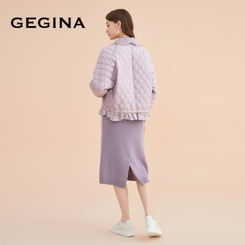 【白鹅绒】GEGINA吉吉娜鹅绒羽绒服女短款加厚蕾丝外套商场同款