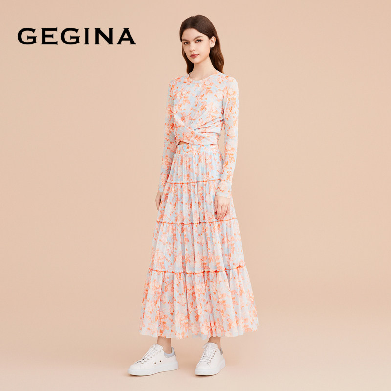 【印花】GEGINA吉吉娜女装年新款长袖雪纺衫短款女士上衣商场同款,淘宝优惠券,粉丝福利购,淘宝优惠卷