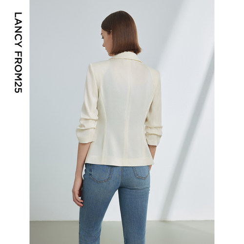 [朗姿奥莱]朗姿醋酸法式设计感气质西服外套女2024年夏季新款设计 - 图2