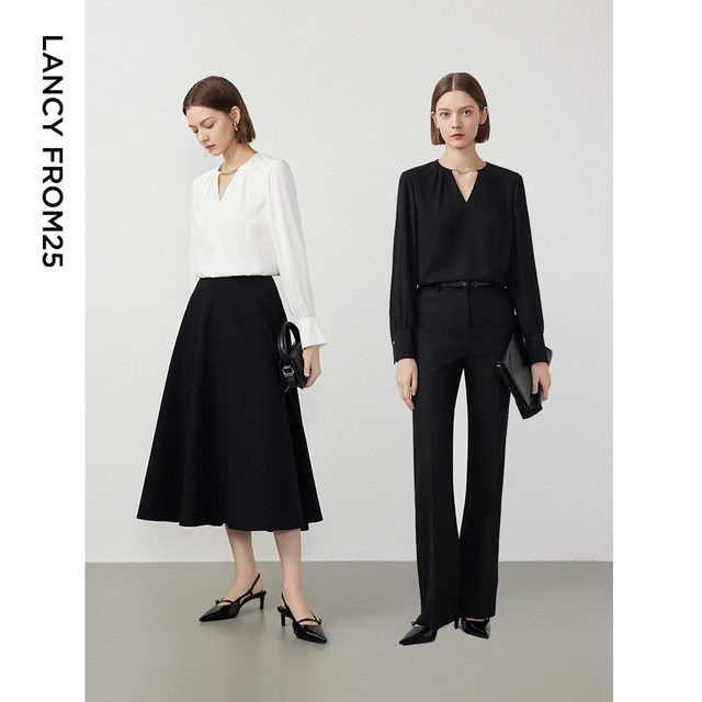 Langzi Ole Langzi v-neck long-sleeved top women's shirt temperament commuting high-end 2024 spring new method