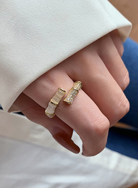 莫桑石竹节开口设计戒指