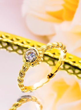 chinpin莫桑石圆钻麻花戒指