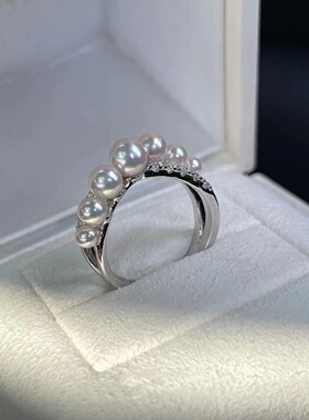 莫桑石淡水珍珠扭臂交叉排戒