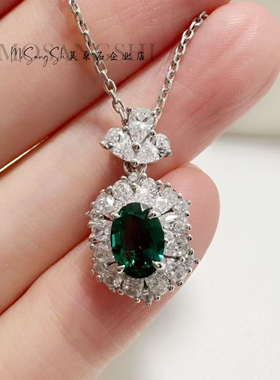 莫桑石满钻复古绿钻项链