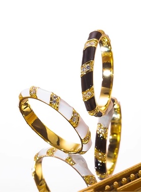 chinpin莫桑钻珐琅滴釉戒指