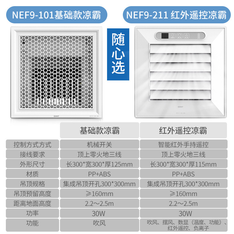 正泰凉霸家用厨房嵌入式集成吊顶超薄二合一吸换气扇冷风机冷霸 - 图3