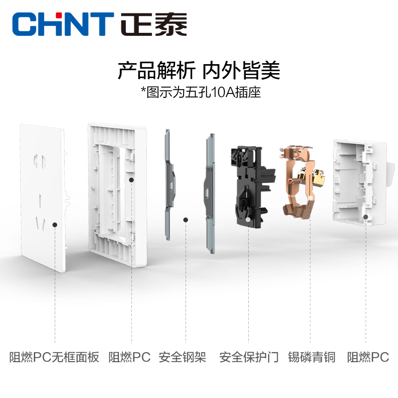 正泰开关插座2V家用86型一开5五孔23插带USB暗装16a空调墙壁面板-图3