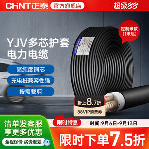 正泰电缆YJV0.6/1kV工程国标电缆铜芯电源线户外线充电桩1米