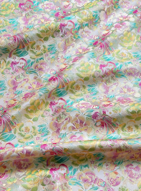 秋冬混纺厚实大花朵时装提花面料复古拜年服旗袍手工diy色织布料