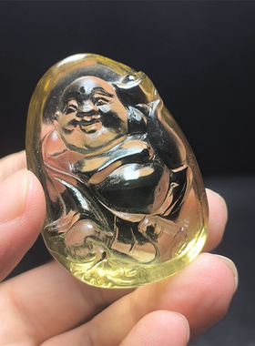 透明黄水晶弥勒佛吊坠挂件饰品