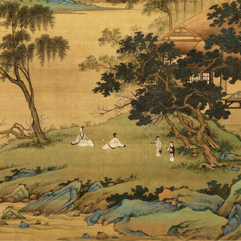 明仇英春山吟赏图新中式装饰画山水画国画古代名画复制品玄关挂画 - 图2