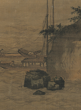 竖幅江村风雨图微喷高清古代书画