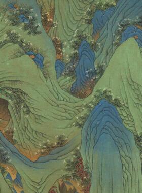 明仇英仿赵伯驹炼丹图青绿山水画