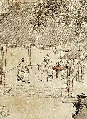 明文徵明琴鹤图山水画微喷仿古复制品新中式名画装饰画卷轴挂画