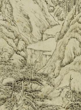 明文嘉岩瀑松涛图山水画微喷