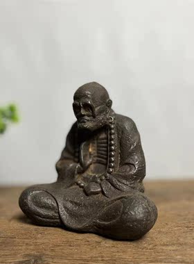 铁器仿古复古达摩佛像供奉工艺品家居摆件书房保平安摆放中式