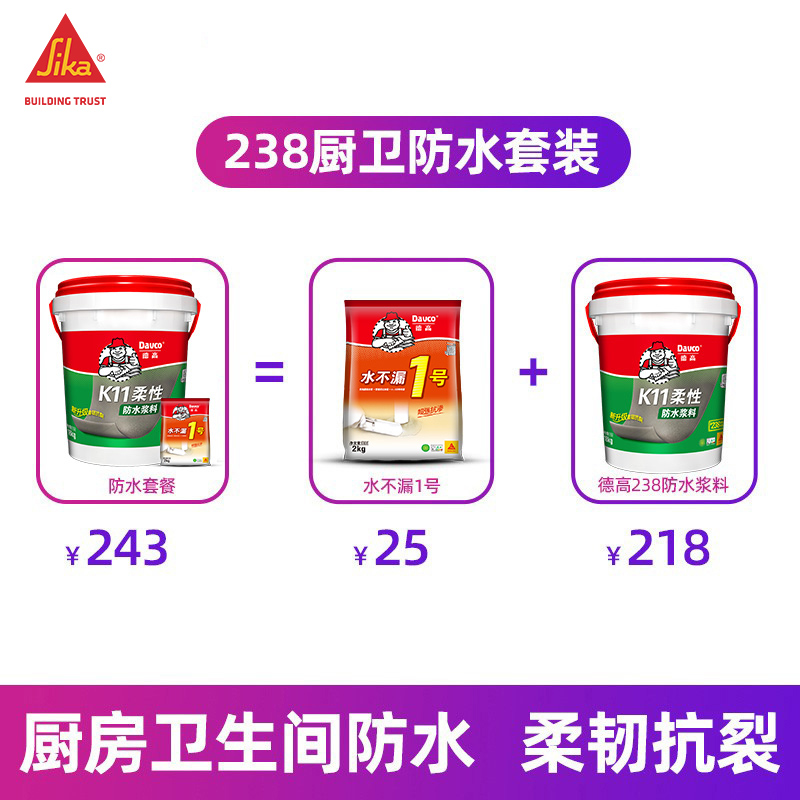 德高K11厨卫防水涂料238柔韧型浆料室内卫生间防水补漏胶材料西卡-图0