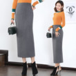 Autumn and winter woolen skirt, high waist hip skirt, mid-length one-step skirt, straight skirt, thickened long skirt