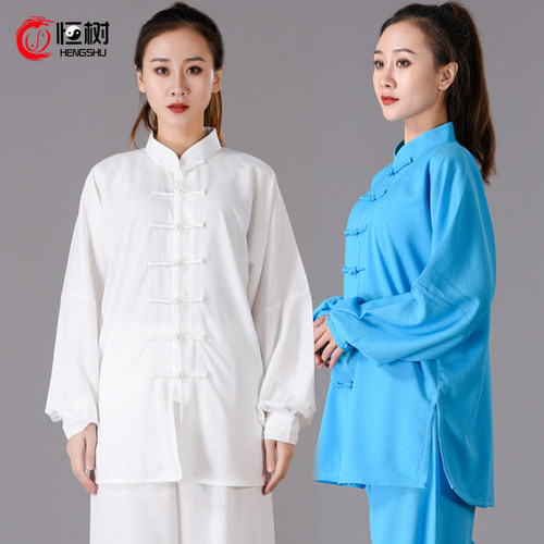 恒树弹力棉麻太极服女春秋中国风功夫太极拳练功服男武术表演服装 - 图2