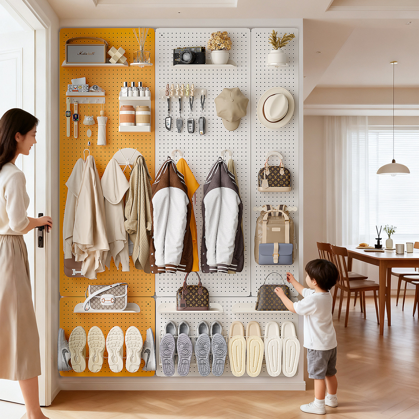 玄关入户门口衣帽架洞洞板一体置物架墙上挂衣包架磁吸金属定制,淘宝优惠券,粉丝福利购,淘宝优惠卷