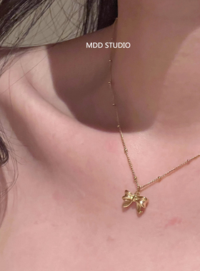 钛钢镀金蝴蝶结男女甜美项链