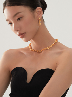 铜镀金情侣镂空设计项链