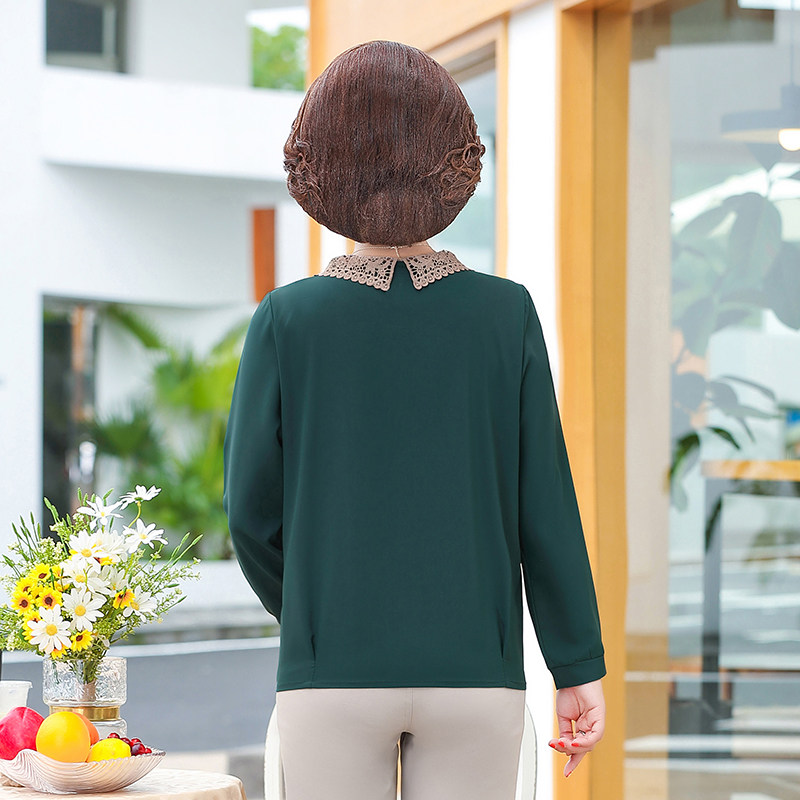 中老年女装2020秋装新款长袖打底衫 红衣景中老年女装