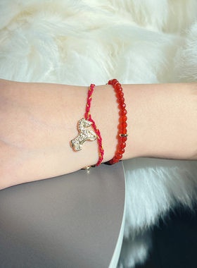 莓拉「马上开花」本命年红绳双层手链原创设计马年吉运红色手串