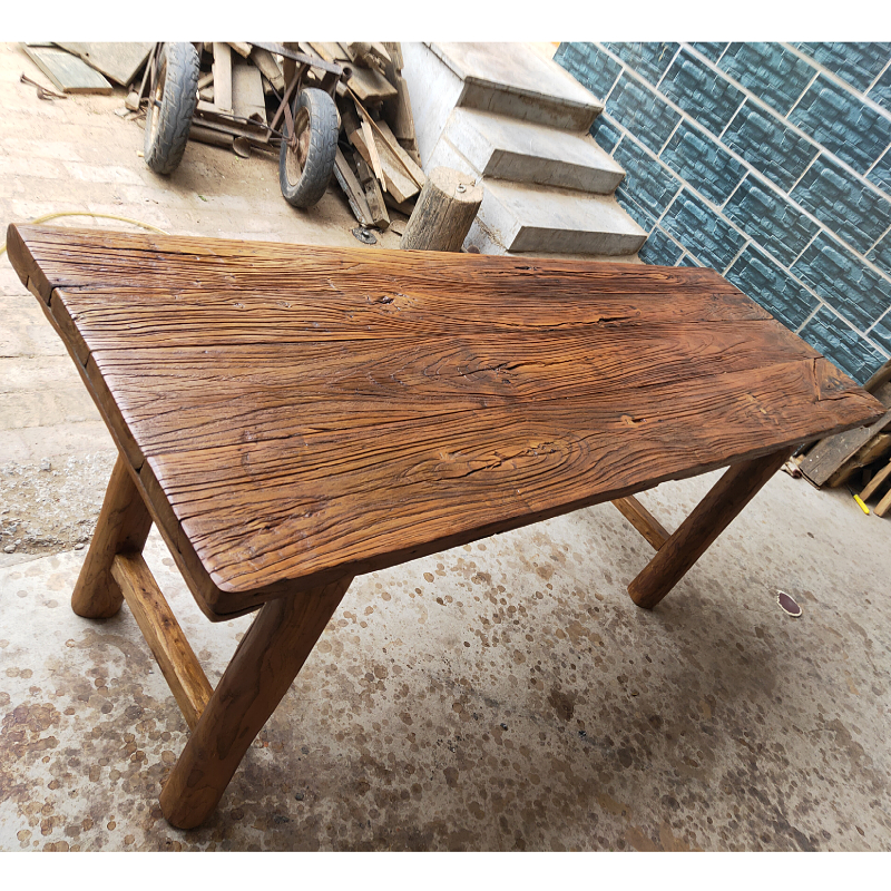老榆木门板桌实木板茶台风化老门板旧木板实木吧台小茶桌阳台桌子