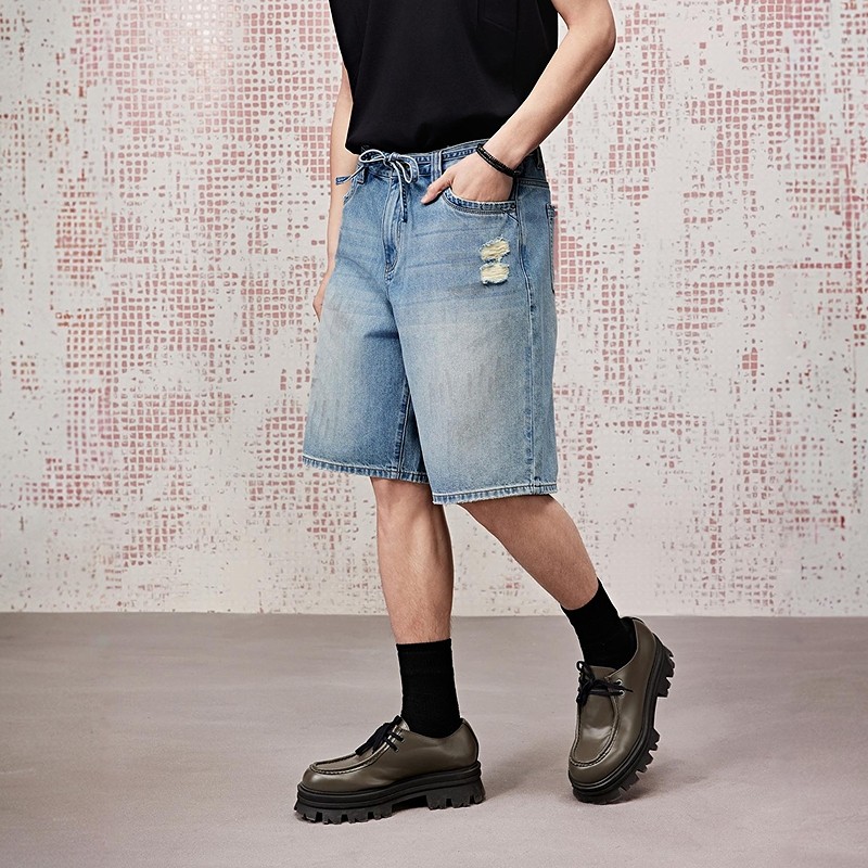 [商场同款]GXG男装 做旧牛仔短裤潮流破洞短裤25夏新品G25X252005,淘宝优惠券,粉丝福利购,淘宝优惠卷