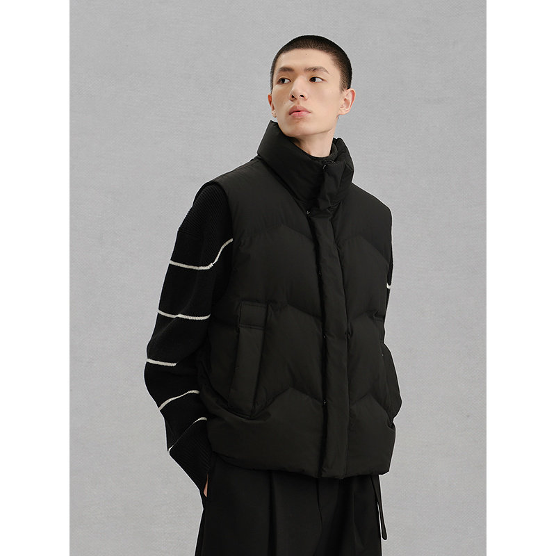 GXG男装 黑色暗格立领通勤羽绒马甲男 24年冬G24X094009,淘宝优惠券,粉丝福利购,淘宝优惠卷