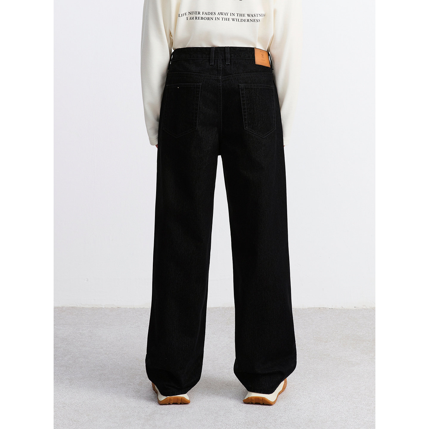 GXG男装 植绒黑色简约宽松直筒牛仔裤男裤子长裤 2025秋季新品