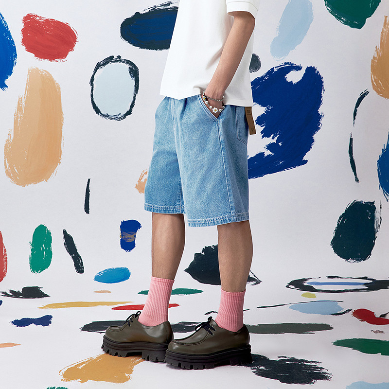 [商场同款]GXG男装 宽松阔腿牛仔短裤压褶裤子25夏新品G25X252002,淘宝优惠券,粉丝福利购,淘宝优惠卷