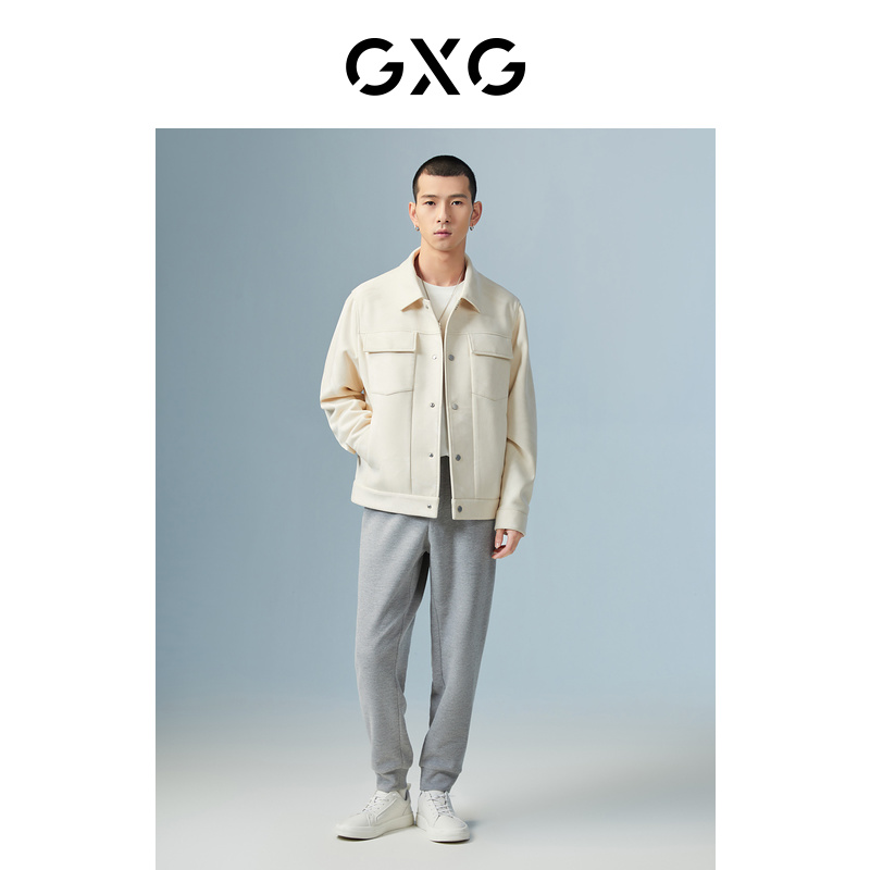 GXG男装 商场同款米白翻领夹克 22年秋季新品城市户外系列