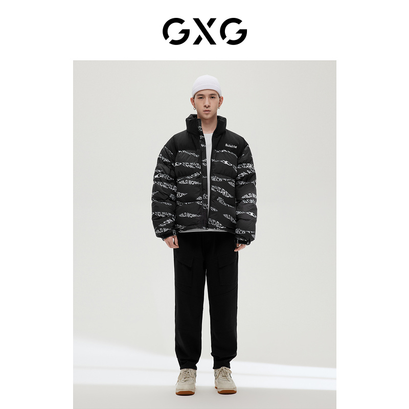 GXG男装商场同款自然纹理系列黑色羽绒服2022年冬季新品 - 图0