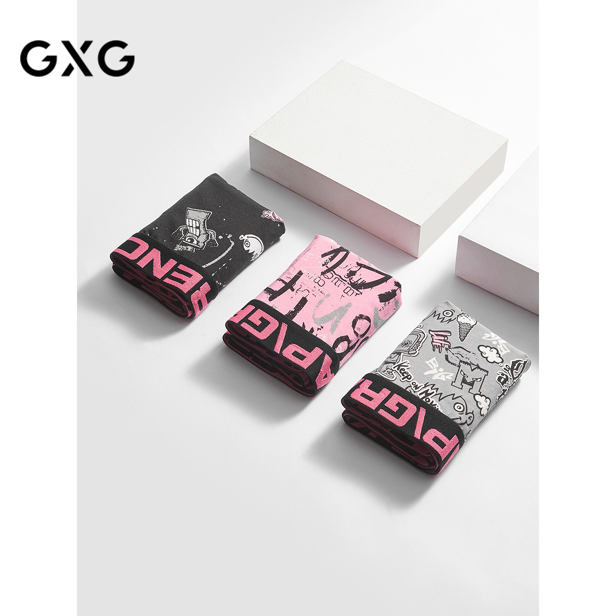 GXG男士内裤 莫代尔棉质猛男粉卡通涂鸦印花内裤男 25年春夏新品,淘宝优惠券,粉丝福利购,淘宝优惠卷