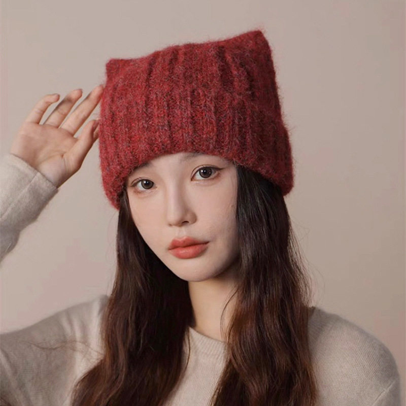 秋冬季可爱猫耳朵毛线帽子女加厚保暖护耳包头帽显脸小百搭针织帽,淘宝优惠券,粉丝福利购,淘宝优惠卷