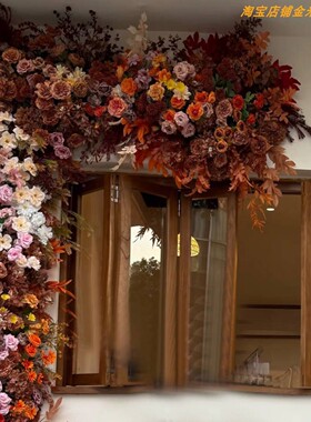焦糖色系悬挂花艺墙饰复古门店