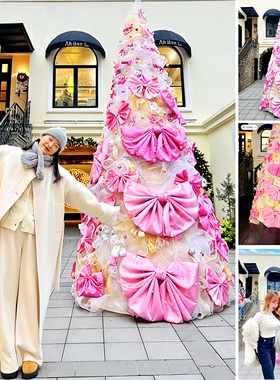 粉色蝴蝶结圣诞树冬天置景打卡