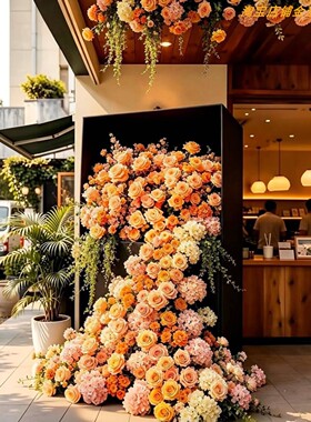 焦糖色系礼盒花艺装置门店橱窗