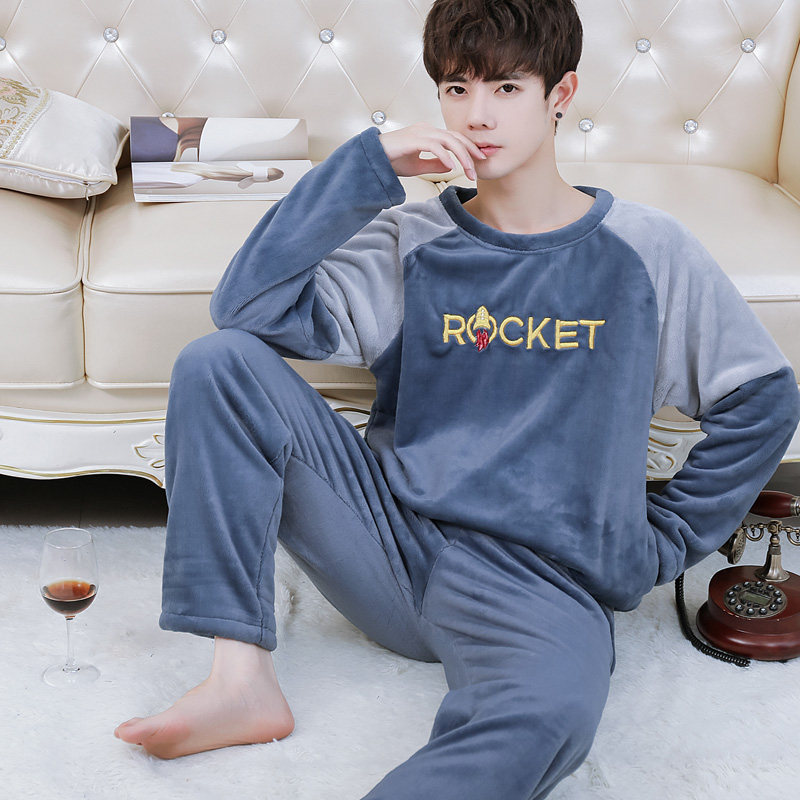 珊瑚绒加绒保暖男士秋冬款男款睡衣 简韵朵睡衣/家居服套装