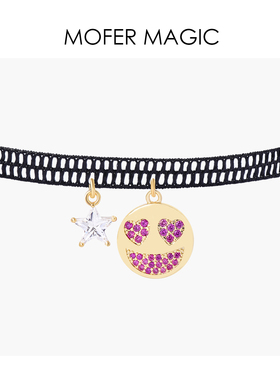 MoferMagic气质蕾丝星星颈链笑脸choker锁骨链女个性时尚项链颈带