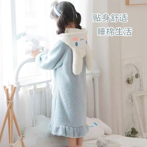 春秋季珊瑚绒睡袍2025年新款玉桂狗睡衣女加绒加厚可外穿家居服 - 图3