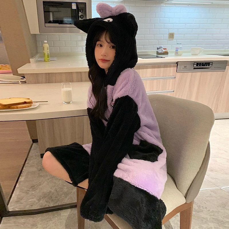 珊瑚绒睡衣女秋冬季加绒加厚睡袍可爱库洛米可外穿保暖家居服套装,淘宝优惠券,粉丝福利购,淘宝优惠卷