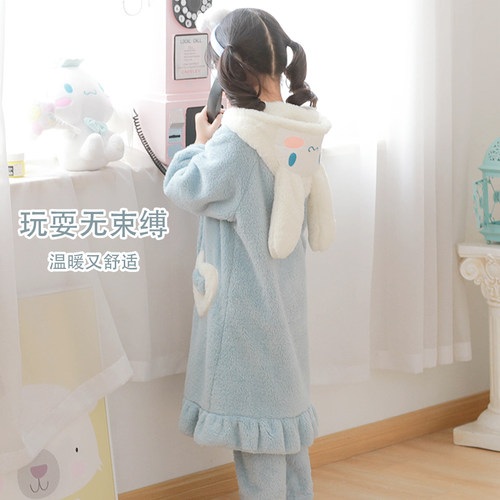 春秋季珊瑚绒睡袍2025年新款玉桂狗睡衣女加绒加厚可外穿家居服 - 图0