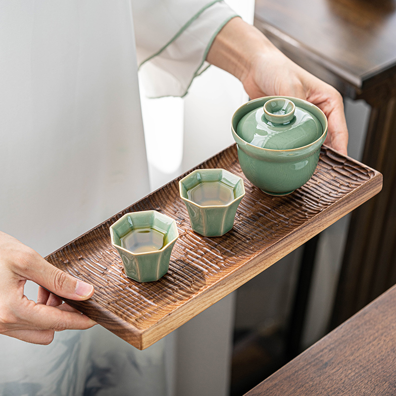 草木祠 北美黑胡桃木整板干泡盘小茶盘日式茶托盘简约家用茶托台